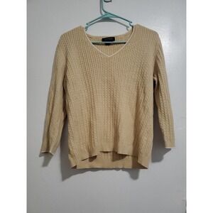 Ralph Lauren Sport Sweater Women Large Yellow Sweatshirt Pullover Cable Knit